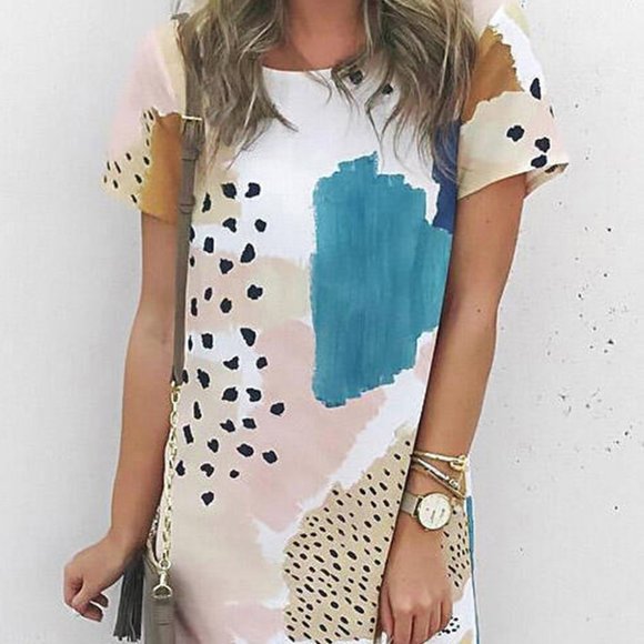 Light Blue Leopard Color Block Mini Dress - Picture 2 of 10